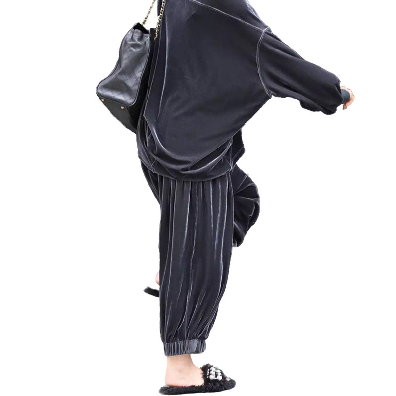 Women's Sets Velvet Batwing Sleeve Woman Tops With Wide Leg Pants Two Piece Set Plus Size Women Clothes Autumn 210513