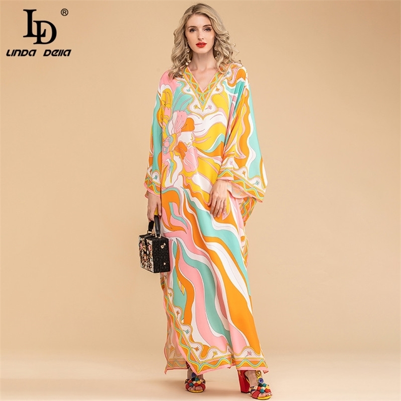 Summer Fashion Bohemian Loose Maxi Dress Women V neck Batwing Sleeve Printed Chiffon Long Dresses 5XL Plus Size 210522