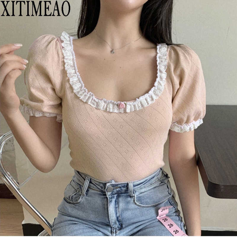 XITIMEAO Women Casual Solid Puff Short Sleeve Knitted Tops T-Shirts Ladies Fashion Square Neck Slim Fit Tees 210604, Pink
XITIMEAO Women Casual Solid Puff Short Sleeve Knitted Tops T-Shirts Ladies Fashion Square Neck Slim Fit Tees 210604, Pink