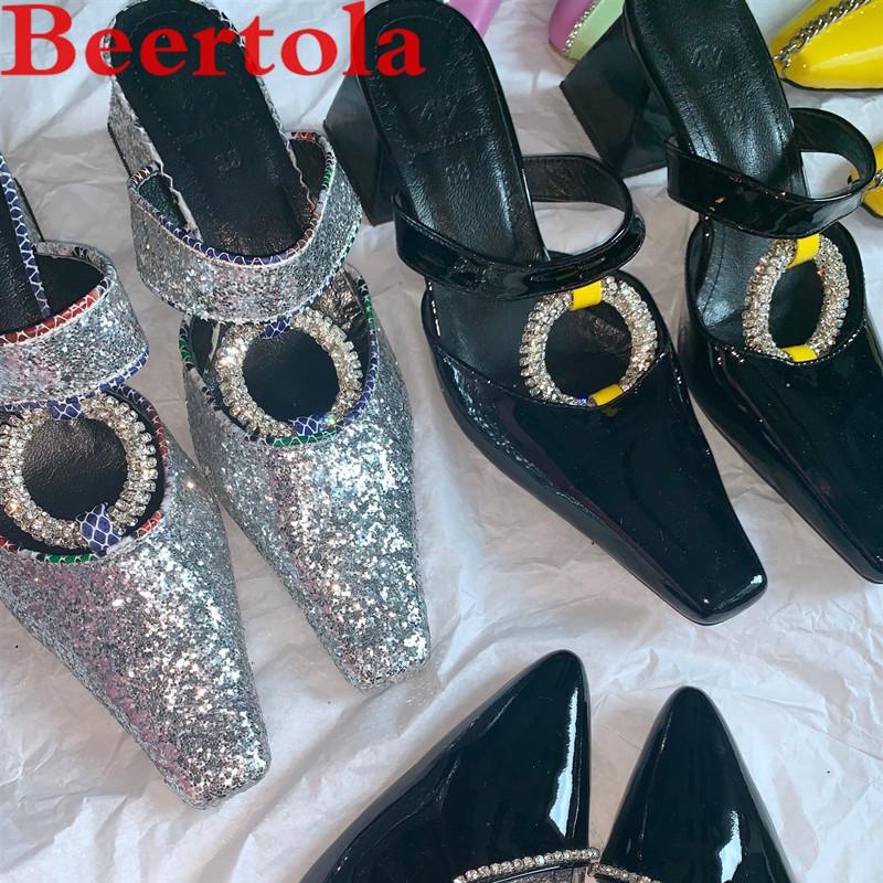 Slippers Real Leather Women's Cover Toes Square Heels Crystal Circle Shiny Mules Shoes Female Outdoor Hollow Ladies Dress, Black
Slippers Real Leather Women's Cover Toes Square Heels Crystal Circle Shiny Mules Shoes Female Outdoor Hollow Ladies Dress, Black