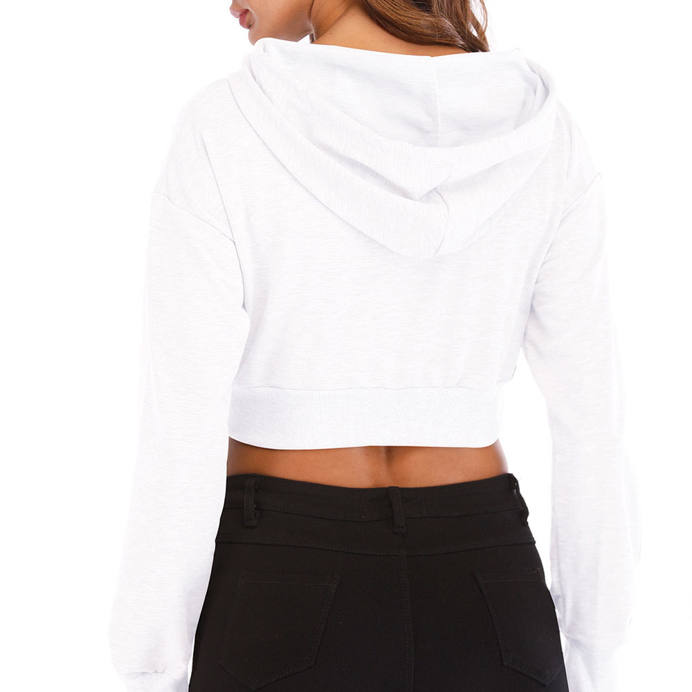 Women Casual Solid Long Sleeve Hoodies Autumn Crop Tops Vintage Sweatshirts for Loose Hooded Clothing 210428