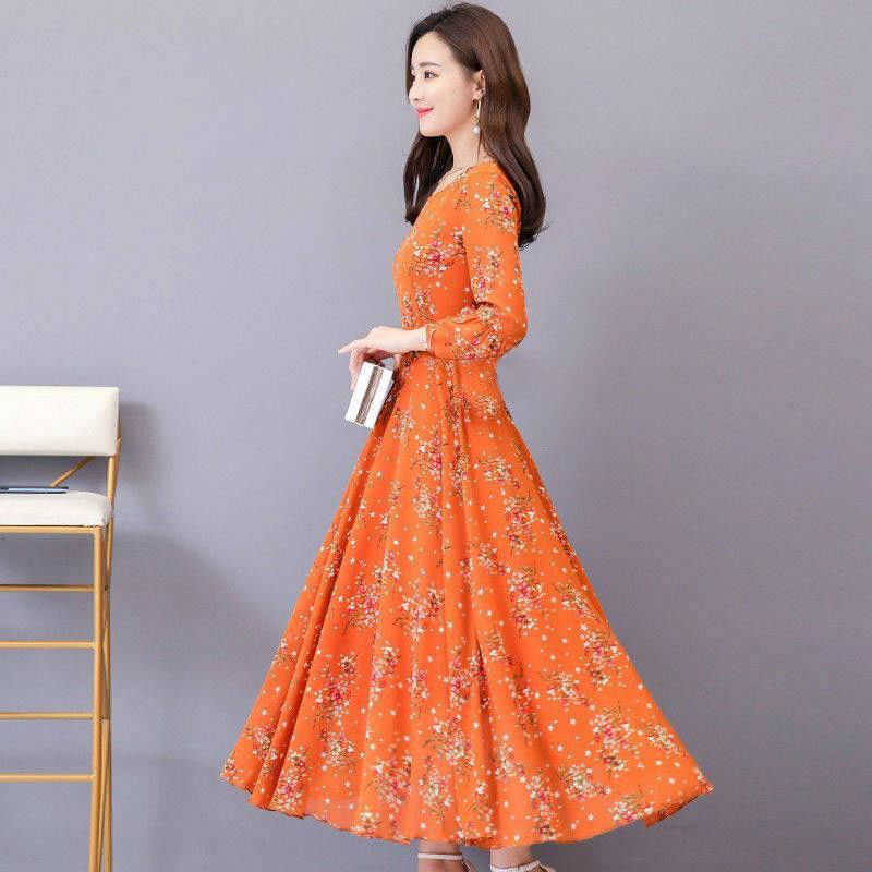 Dres Plus Size 3XL Elegant Floral Print Boho Maxi es for Slim Waist Long Sleeve Big Swing Beach DF2555 210609