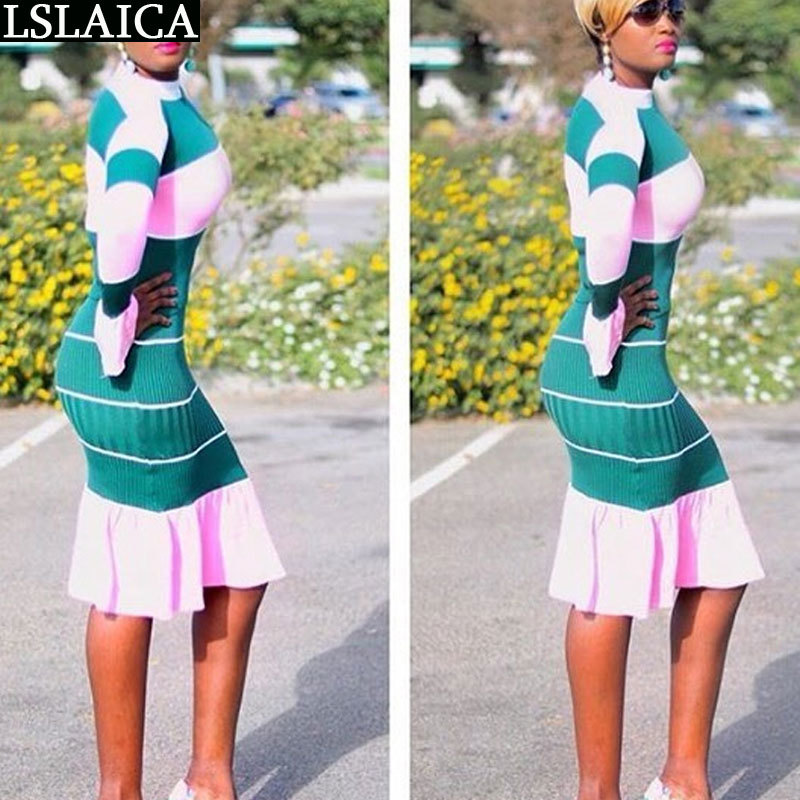 Fashion 2 Peice Set Women Autumn Patchwork Long Sleeve O Neck Sweater Midi Skirt And Top Conjuntos De Mujer Elegante 210515