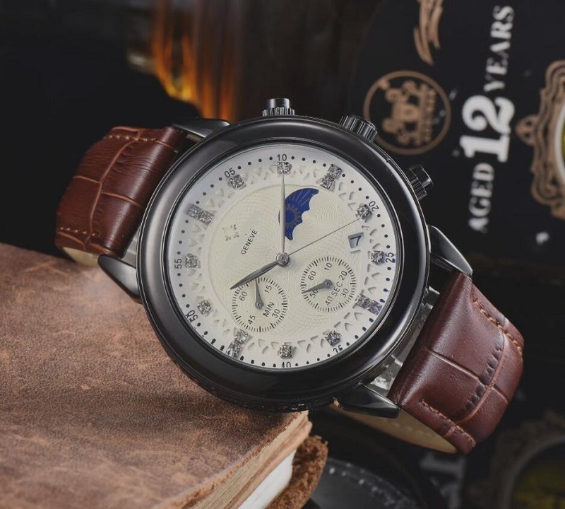 Classic atmosphere leather moon stopwatch high-end men watches luxury fashion black dial calendar men's watch, Slivery;brown
Classic atmosphere leather moon stopwatch high-end men watches luxury fashion black dial calendar men's watch, Slivery;brown