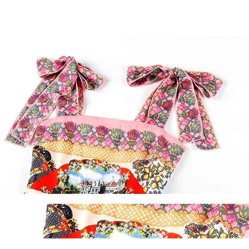 Fashion Runway Summer Dress Women's Spaghetti Strap Vintage Floral Print Sexy Mermaid Sheath Party 210522