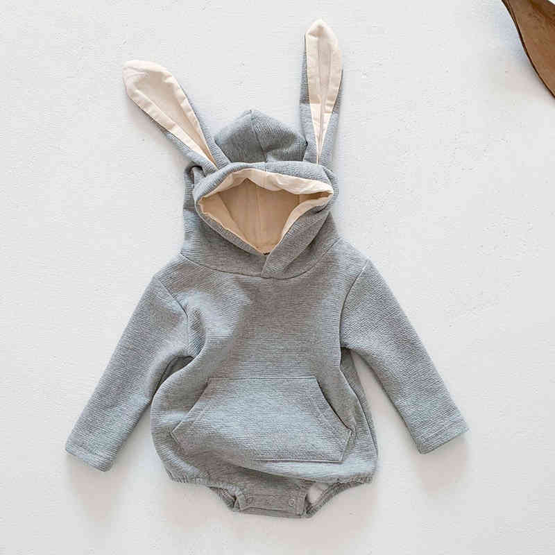 Spring Baby Boys Girl Rabbit Rompers Long Sleeves Hooded Autumn Boy born Clothes 210429