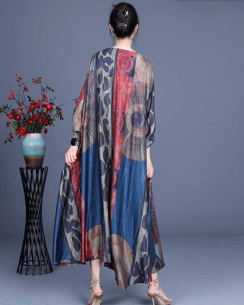 Summer Korean Fashion Products Casual Loose Dress Elegant Temperament Printing Irregular Color Matching Retro 210615Z