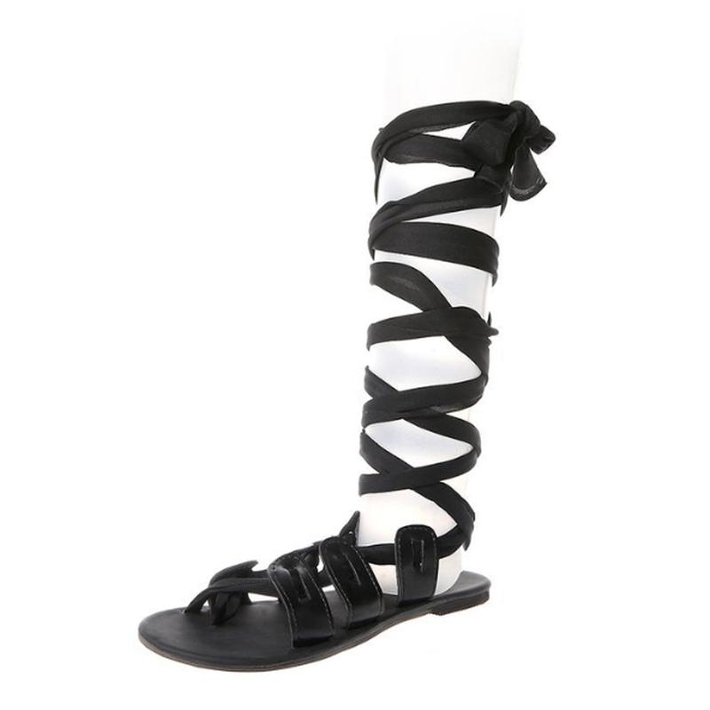 Women's Gladiator Cross Tied Flat Summer Sandals Ladies Casual Open Toe Knee High Shoes Plus Size Fashion
