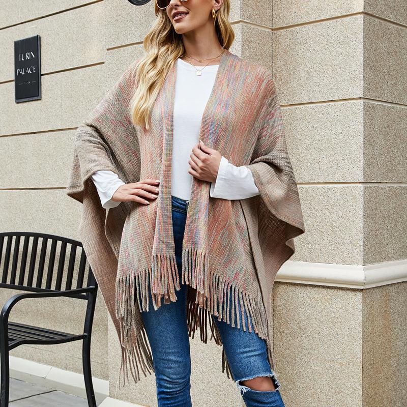 Men's Sweaters 2021 Autumn And Winter Imitation Cashmere Striped Cape Fringed Hem Knitted Cardigan Shawl Women, Black
Men's Sweaters 2021 Autumn And Winter Imitation Cashmere Striped Cape Fringed Hem Knitted Cardigan Shawl Women, Black