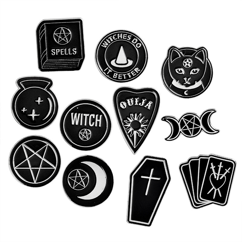 Halloween Party Accessories Brooches Punk Dark Black Ouija Moon dagger heart crystal ball spells witches coffin Enamel lapel pin Badge, Gray
Halloween Party Accessories Brooches Punk Dark Black Ouija Moon dagger heart crystal ball spells witches coffin Enamel lapel pin Badge, Gray