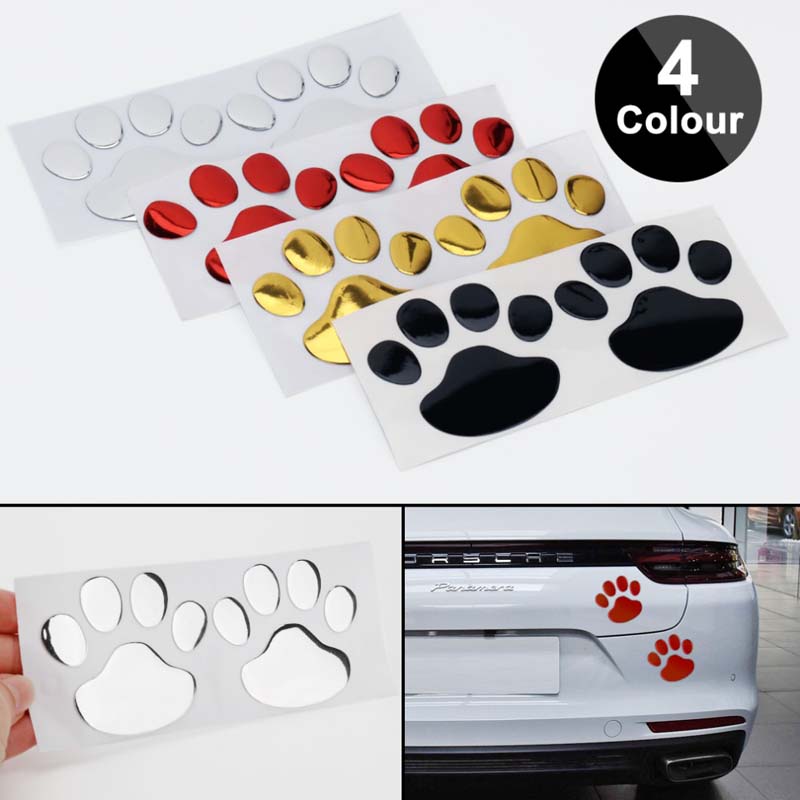 Cute Animal Paw Print Stickers - 2 Decals Set for Car, Laptop, Bike, Door with Waterproof 3D Design
