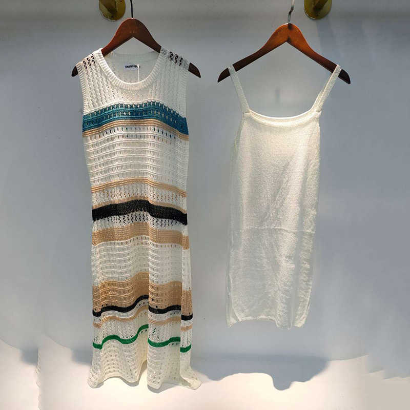 LANMREM Summer recommended Korean elegant small hollow-out fashion stretch dress summer knitted sling dresses WO0150 210623