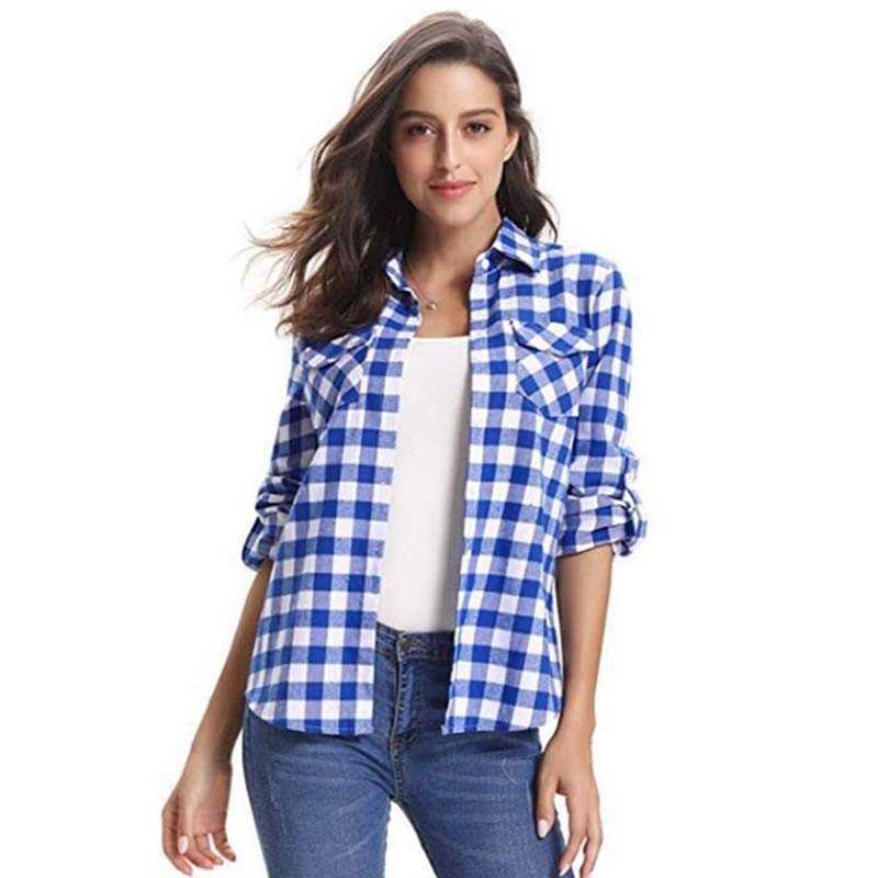 Autumn Winter Plaid Shirt Thin Coat Women Turn-down Collar Long Sleeve Loose Vintage Office Shirts Tops Plus Size Blouse 210603