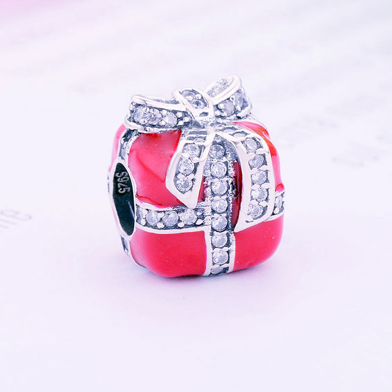 Fit Original Brand Charms Bracelet 925 Sterling Silver Red Enamel Box CZ Beads Berloque Making Jewelry Birthday Gift
