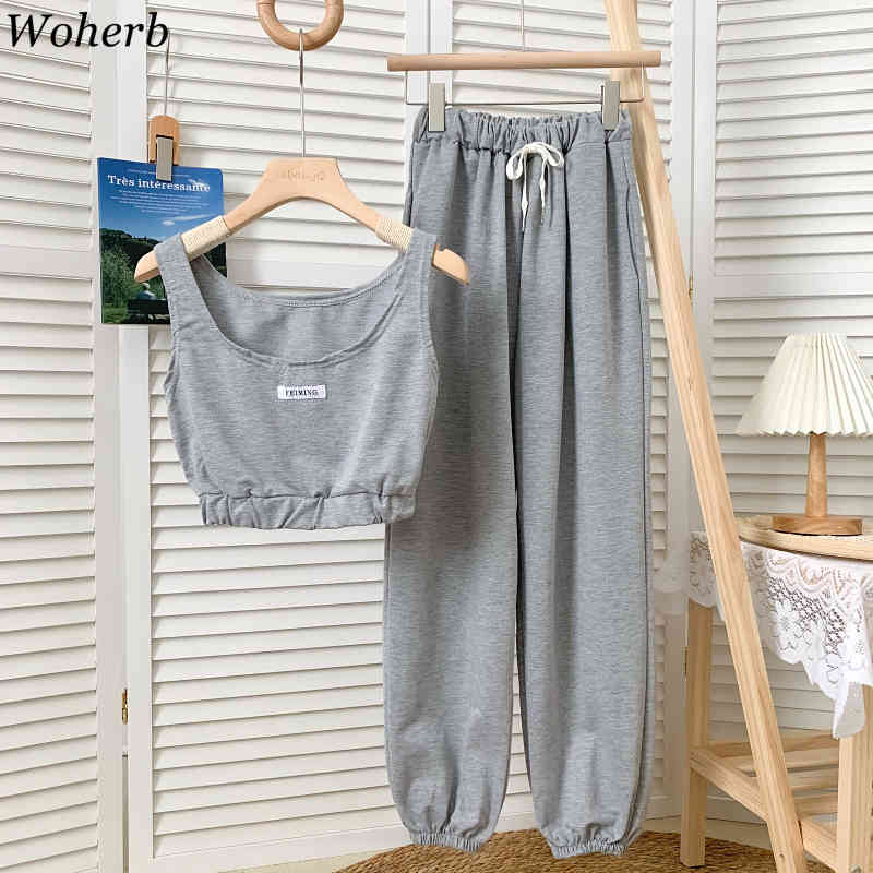 Women Streetwear 2 Piece Set Summer Tank Top+ Harem Pants Female Casual Loose Joggers Suit Outfits Woman Tracksuit 210519