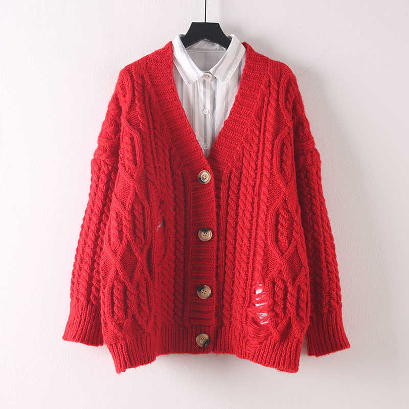 H.SA Sweater Cardigans Women Knit Jacket Vintage Knitwear Borke Hole Basic Coats Knitted Sweater Jumper Single-Breasted Cardigan 210716