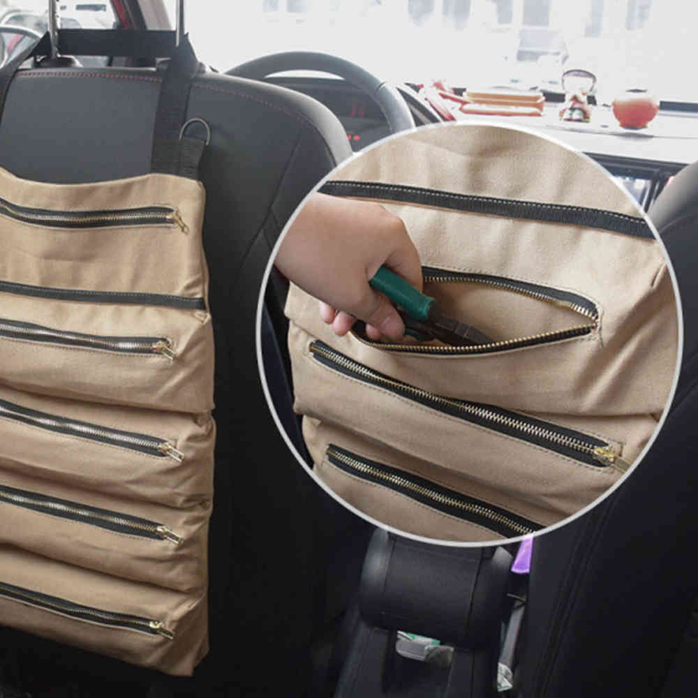 Tool Storage Bags Portable Canvas Handbag Car Seat Back Carrier Organizer Multi-Function Roll Up Tools Pouch Outdoor Accessories