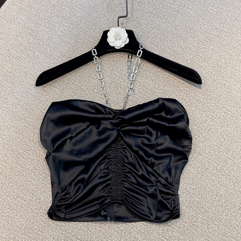 summer fashion women clothes chain straps black stain backless pleasted sexy top female tank WR71201L 210525
summer fashion women clothes chain straps black stain backless pleasted sexy top female tank WR71201L 210525