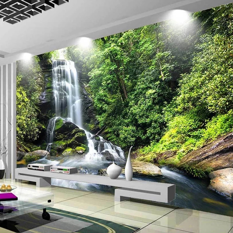 Green Forest Waterfall Custom 3D Murals Wallpaper Living Room Bedroom Sofa TV Background Natural Landscape Photo