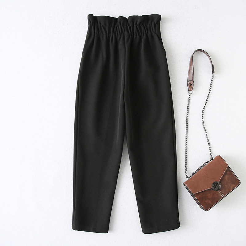 Nomikuma Women Suit Pants Korean Elegant Ruffle High Waist Long Trousers Autumn Winter New Office Wear Harem Pants 6D025 210427