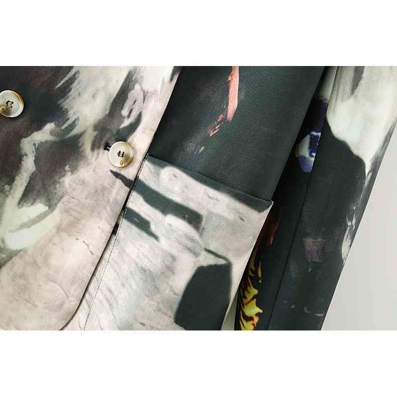 Vintage Women Pocket Print Blazers Fashion Ladies Striped Patchwork Coats Causal Female Chic Double Breasted Jacket 210527