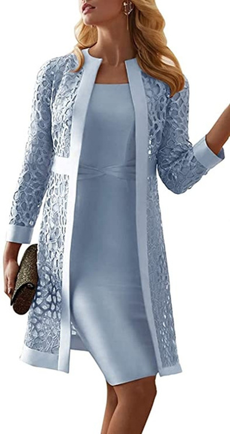 Two Piece Dress Women Long Sleeve Knee Length Jacket Mother of The Bride Dresses Formal Party Evening Gown Dress fashion S-5XL 220228