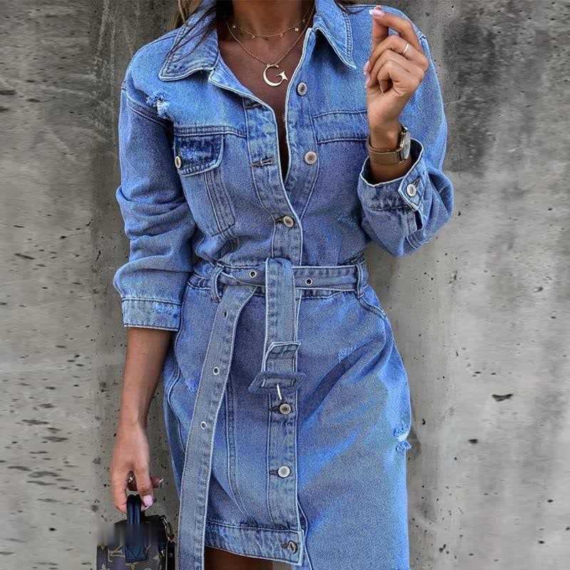Casual Dresses Denim es Spring Woman Vintage Single-breasted Cowboy with Belt Long Sleeves Turn-down Collar Split Jeans Femme ONL5, Cowboy blue
Casual Dresses Denim es Spring Woman Vintage Single-breasted Cowboy with Belt Long Sleeves Turn-down Collar Split Jeans Femme ONL5, Cowboy blue