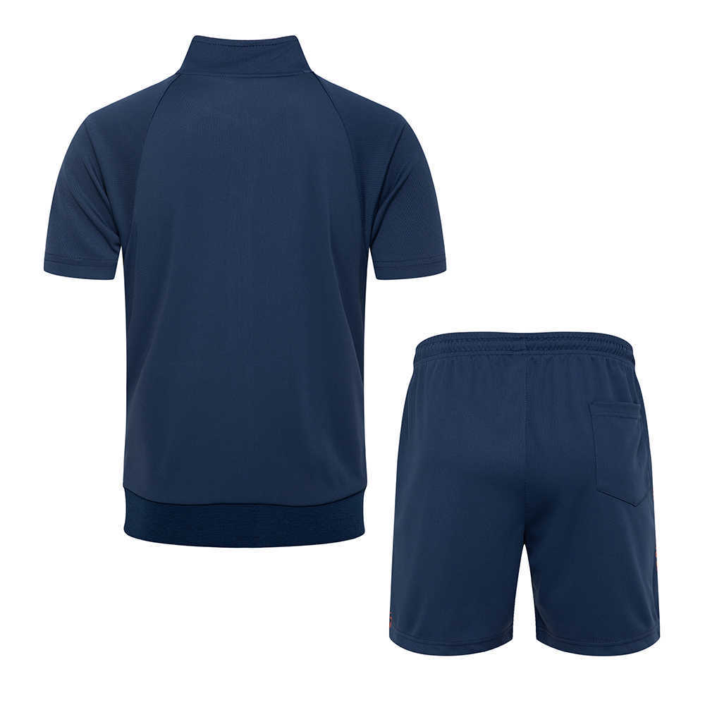 Men's Casual Tracksuit Summer Stitching 2 Pieces Set Short Sleeve Zipper Sweatsuit+sports Shorts Joggers Outfits Gym Clothe Male 210603