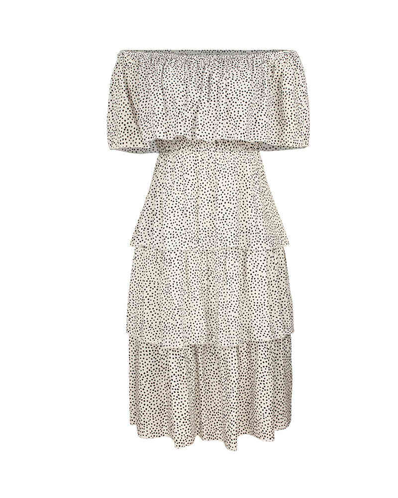 Women Dress Dot Printed Bohemian es Slash Neck Off The Shoulder Beach High Waist Loose Long Summer es 210513