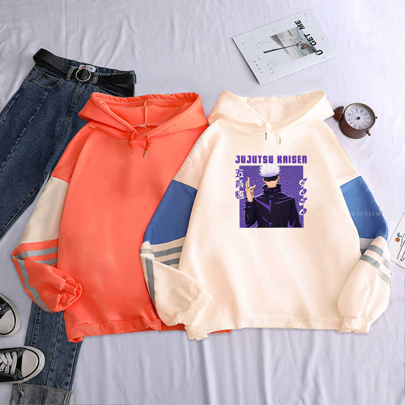 Anime Jujutsu Kaisen Gojo Satoru Hoodie Sweatshirts Men Women Cartoon Pullover Harajuku Korean Fashion Plus Size Patchwork Hoody Y0804