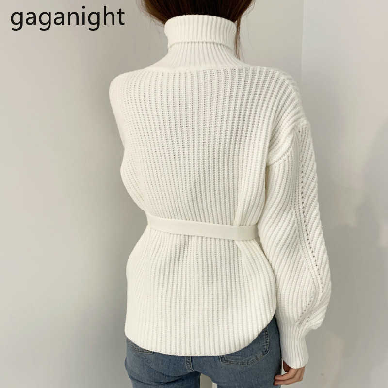 Chic Button Lace Up Women Sweater Autumn Winter Turtleneck Pullovers Korean Thick Warm Loose Sweaters Knited Tops 210601