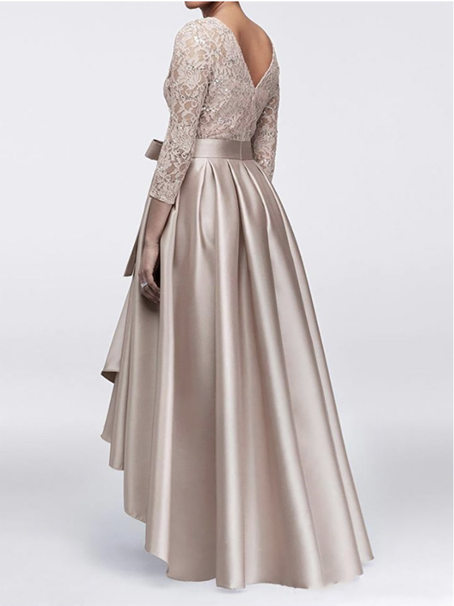 High Low Mother of the Bride Dresses Sequin Lace Asymmetrical Sashes 3/4 Sleeves Women Wedding Party Gown Vestidos De Madrinha