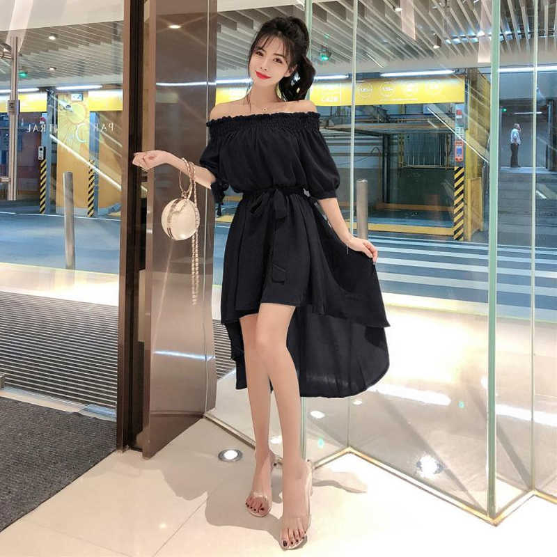 Woherb Summer Casual Chiffon Off Shoulder Bandage Dress Women Sexy Asymmetrical Ruffle Dresses Vestidos De Festa 22291 210630