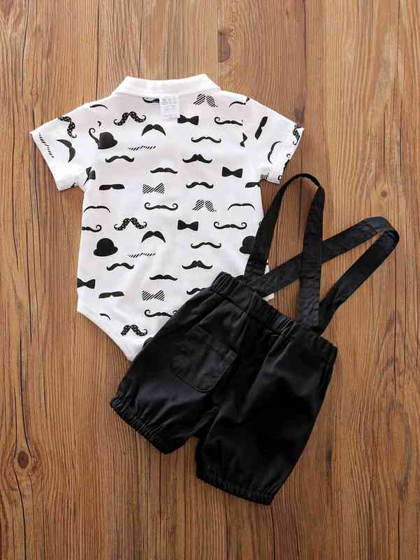 Yierying Baby Boy Sailboat Print Bow Neckline Shirt & Suspender Shorts SHE