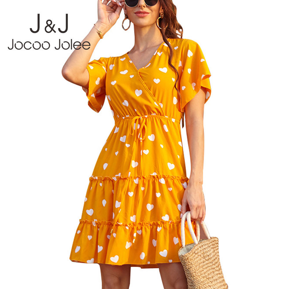 Jocoo Jolee Summer Short Sleeve V Neck Ruffles Beach Dress Women Elegant Floral Print Chiffon Dress Sexy Boho Mini Sundress 210518, Color 6
Jocoo Jolee Summer Short Sleeve V Neck Ruffles Beach Dress Women Elegant Floral Print Chiffon Dress Sexy Boho Mini Sundress 210518, Color 6