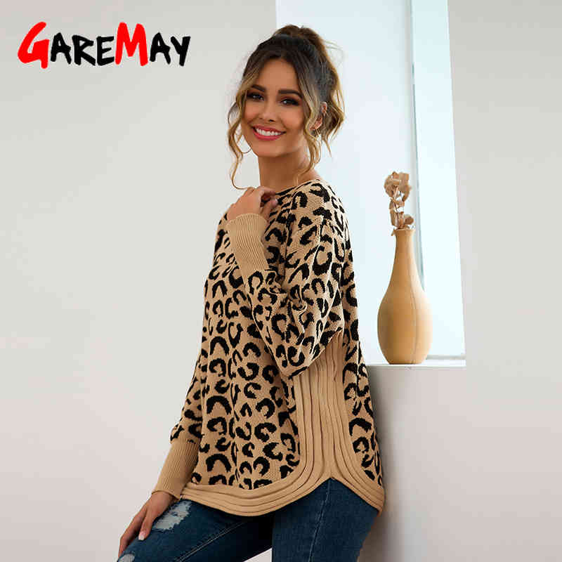 Dark Green Leopard Sweater Autumn Plus Size Long Sleeve Winter Woman Knitting Pullovers Casual Oversize Knitted Jumper 210428