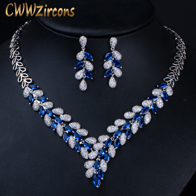 CWWZircons Luxury White Gold Color Royal Blue CZ Stone Wedding Necklace Earrings Jewelry Sets Bridal Dress Accessories T315 210323, Slivery;golden
CWWZircons Luxury White Gold Color Royal Blue CZ Stone Wedding Necklace Earrings Jewelry Sets Bridal Dress Accessories T315 210323, Slivery;golden