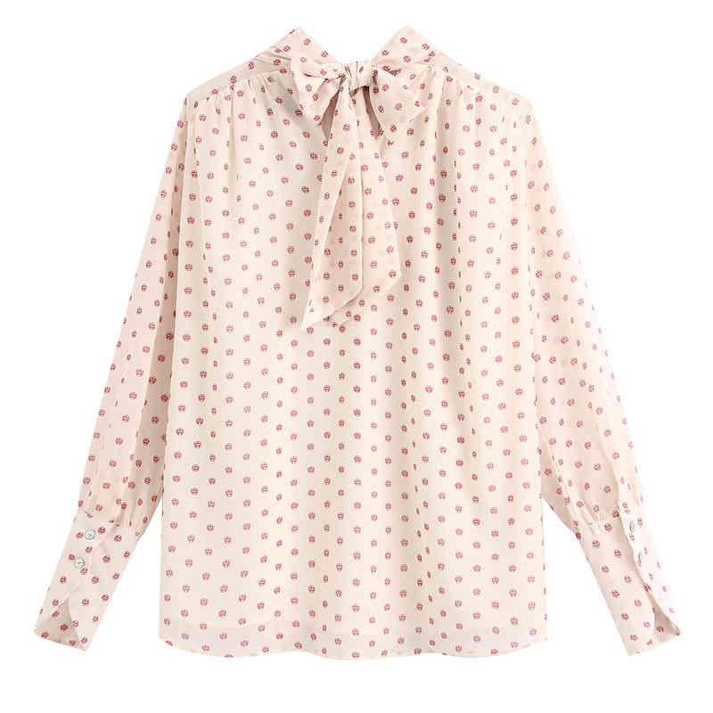Sweet Chic Bow Flowers Printed Blouse Women Fashion O-Neck Shirts Elegant Ladies Long Sleeve Tops 210520
