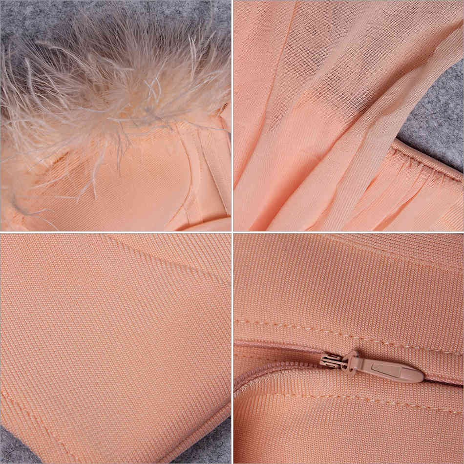 Winter Women Pink Feathers Off Shoulder Bandage Bikini Bodysuits Sexy Long Sleeve Club Party Bodycon Rompers 210423