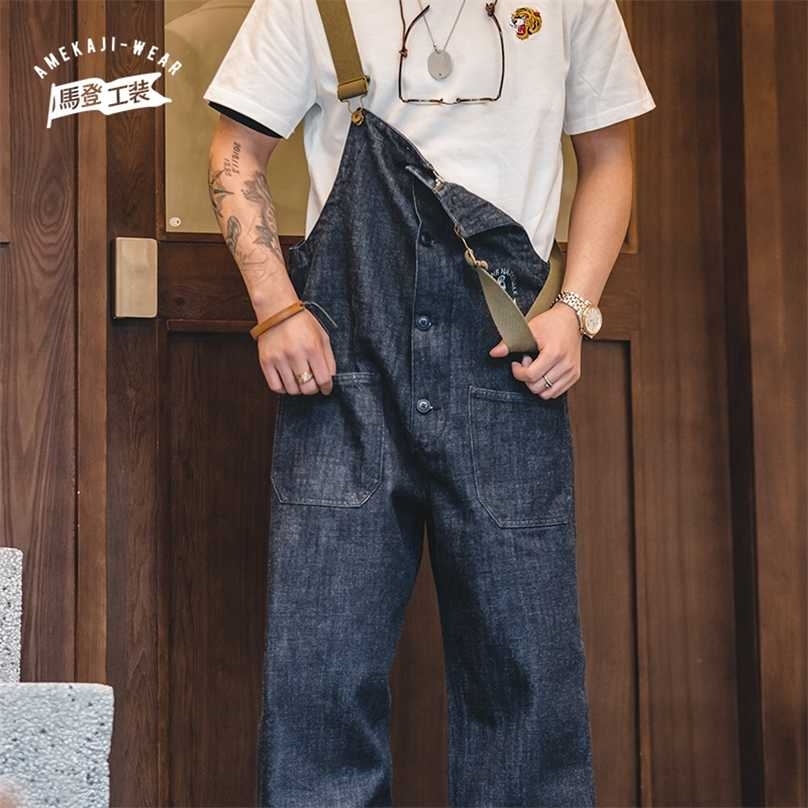 Salopette Homme Jumpsuit American Vintage Navy Overalls Spring Autumn Denim Straight Leg Jeans Men's Fashion Trend Cargo 211111
