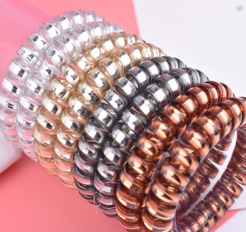 2021 Women Rubber Hair Ties Coil Elastic Hairbands Spiral Shape Hair Rope Girls Headwear Accessories Telephone Wire Cord Hair Ring