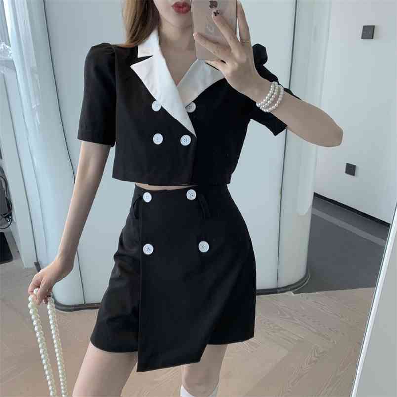 Summer Chic Korean 2 Piece Set Temperament Retro Elegant Hit Color Double breasted Top + Irregular A-Line Skirts suit 210519, Photo color
Summer Chic Korean 2 Piece Set Temperament Retro Elegant Hit Color Double breasted Top + Irregular A-Line Skirts suit 210519, Photo color