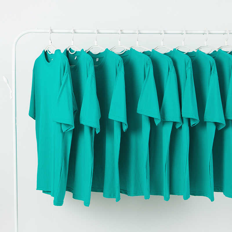 Summer Harajuku 100% Cotton Men's T-Shirt Short-Sleeve Loose O-Neck Lake Green Black White Plain Tops Tees 210528