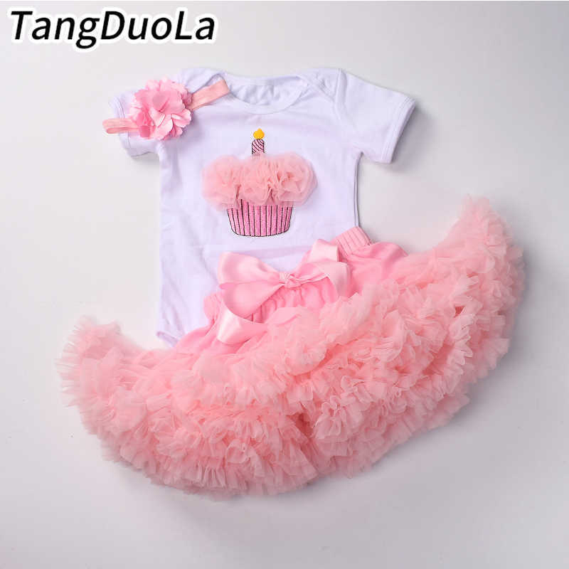 Baby girls Birthday outfits Infant 1st party tutu clothes set with headband White Bodysuit pettiskirt suit for baby 210806