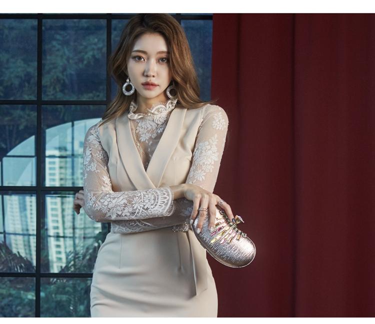 Casual Dresses Spring Sexy Lace Patchwork Long Sleeve Women Pencil Dress Elegant Office OL Slim Bodycon Party Vestidos