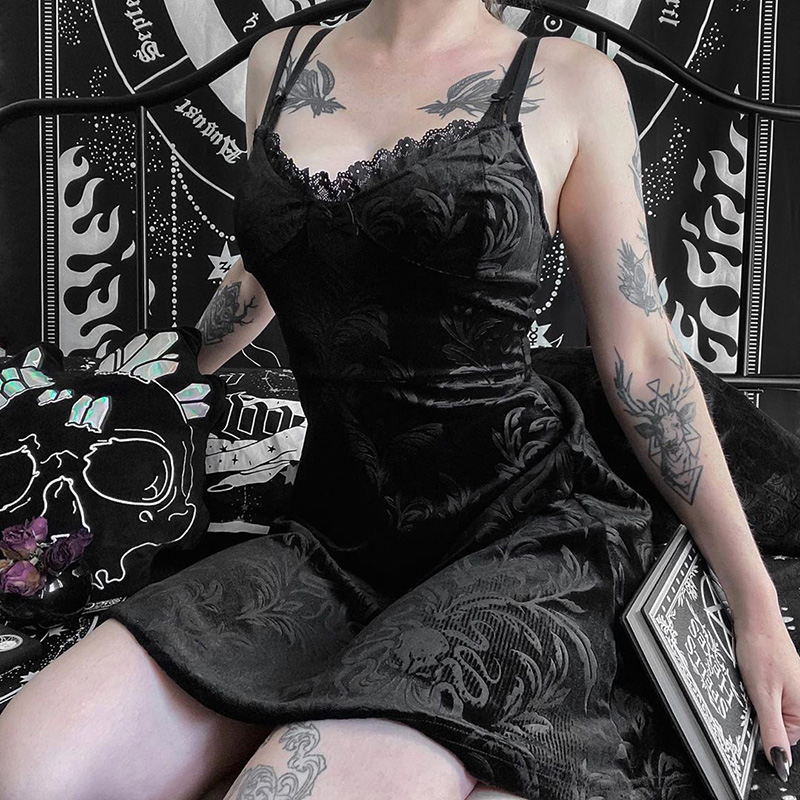 2021insgoth spaghetti straps black mini dress gothic harajuku vintage print lace pleated dress summer sleeveless party dress, Black;gray
2021insgoth spaghetti straps black mini dress gothic harajuku vintage print lace pleated dress summer sleeveless party dress, Black;gray