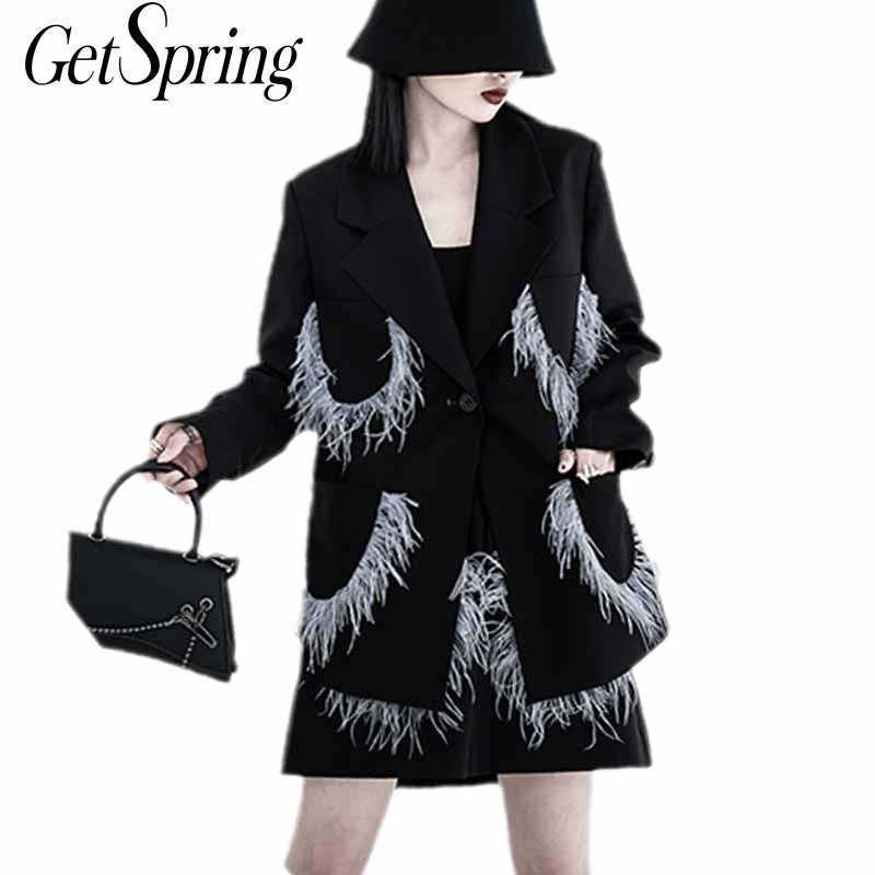 GetSpring Women Blazer Black Suit Feathers Stitching Single Button Ladies Coat Irregular Women's Slim Jacket 210601, Black feather blazer
GetSpring Women Blazer Black Suit Feathers Stitching Single Button Ladies Coat Irregular Women's Slim Jacket 210601, Black feather blazer