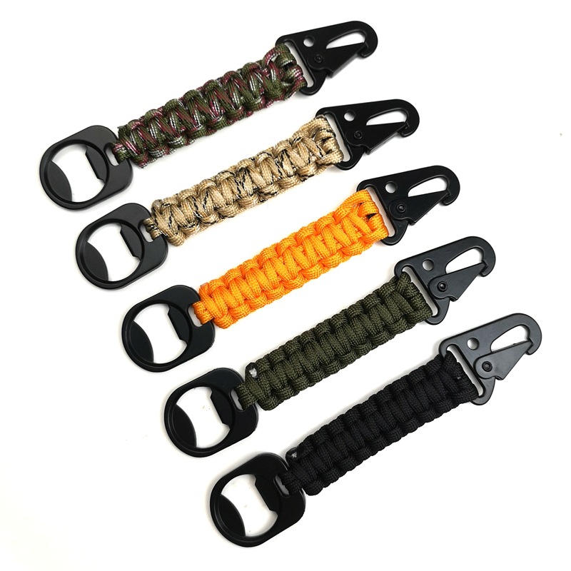 Outdoor Keychain Ring Camping Carabiner Military Paracord Cord Rope Survival Kit Emergency Knot Bottle Opener Key Chain