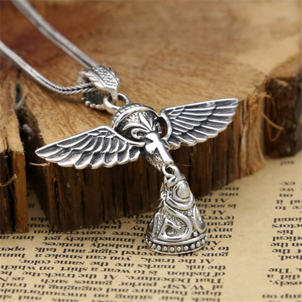 Handmade 925 sterling silver angel wings pendants without chain American European punk gothic antique vintage designer luxury fine jewelry accessories