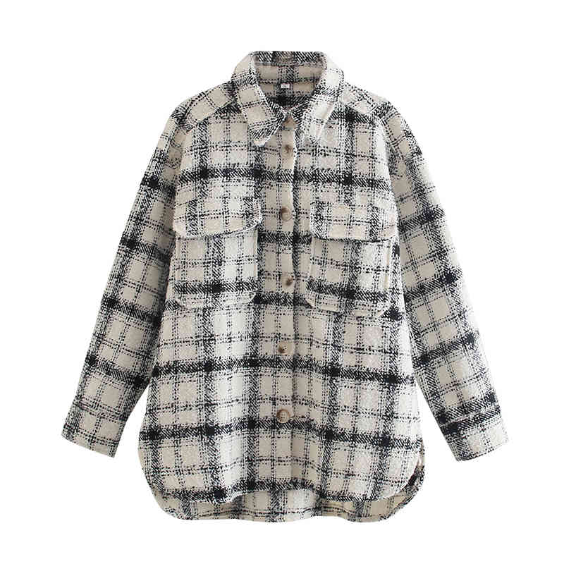 Vintage Women Loose Tweed Jackets Spring-Autumn Fashion Ladies Patchwork Oversize Coats Casual Female Plaid Outerwear 210430
